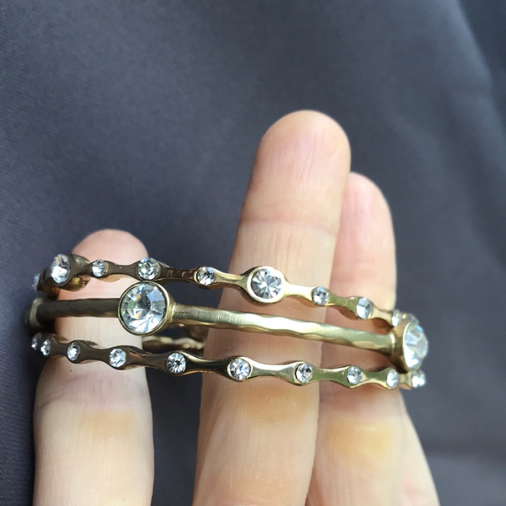 Gold & rhinestone hammered bangle bracelets